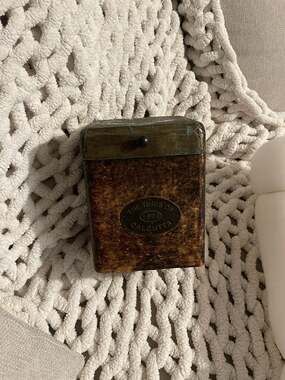 Antique 1922 The Times of Calcutta Faux Tortoiseshell and Embossed Metal Hinged